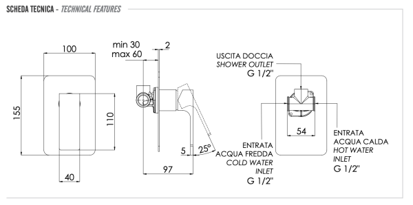 Смеситель для душа Remer Absolute AU30BO, белый матовый