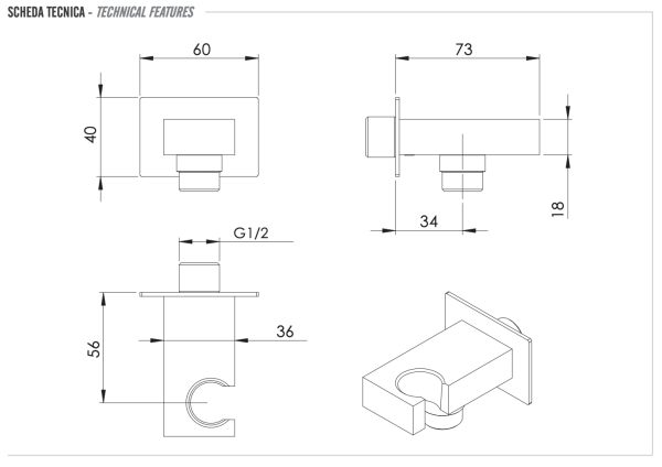 Держатель ручного душа с подключением шланга Remer 337W