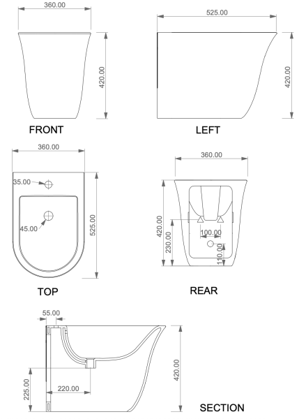 Биде приставное GSG Ceramic Design Flut FLBI01000, белый глянцевый