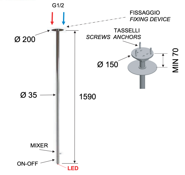 Смеситель для раковины с подсветкой 166 см Remer X Style NR17