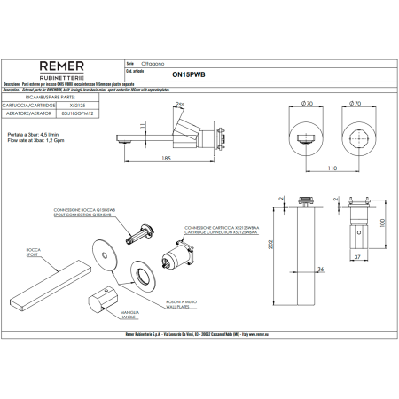 Смеситель для раковины Remer Ottagono ON15PWBBG, золото брашированное