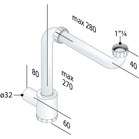 Cифон 1 1/4", ABS, мебельный, OMP Tea 1950.500.5