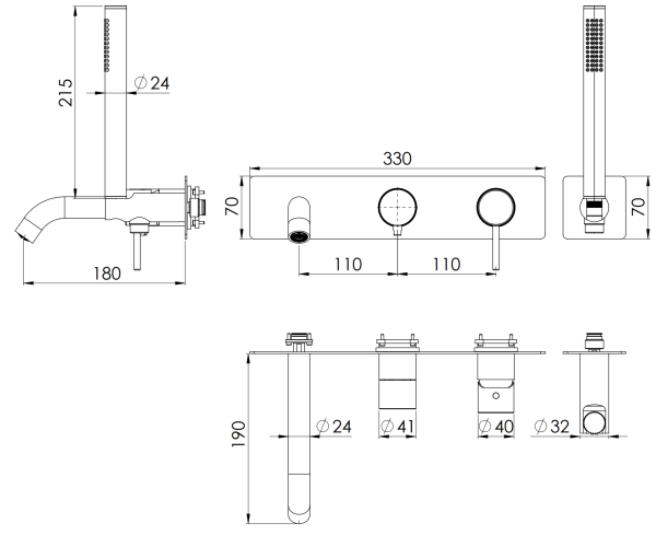 Смеситель для ванны Remer X Style X53D2WBDO, золото глянцевое