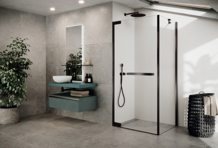 Боковая стенка 100 см (98-99,5x200) Novellini N180 N180FG100-1N, профиль Brushed Black Chrome, стекло прозрачное CrystalClear