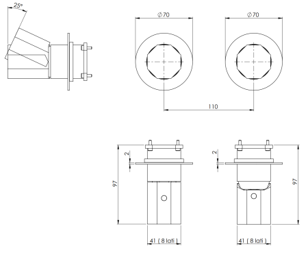 Смеситель для душа Remer Ottagono ON92ZPWBCU, медь брашированная PVD