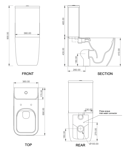 Чаша напольного унитаза GSG Ceramic Design Brio BRMBL000P, белый глянцевый