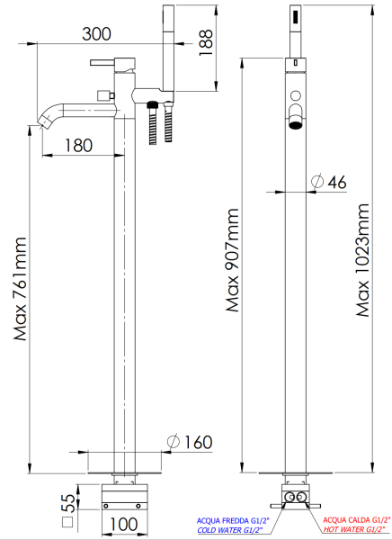 Смеситель для ванны Remer Metrica MC08BR, бронза масляная