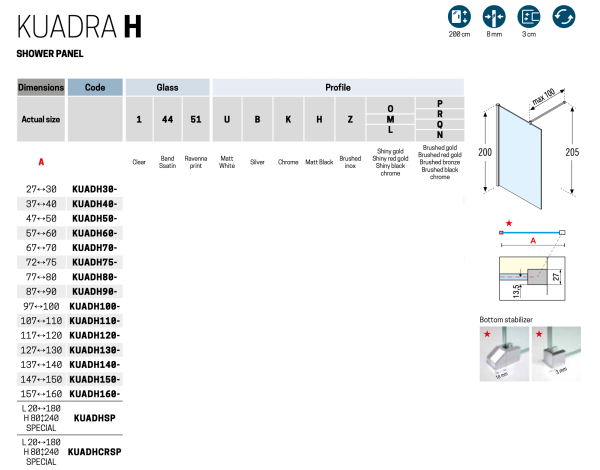 Душевое ограждение Walk-In 80 см (77-80х200) Novellini Kuadra H KUADH80-1B, профиль Silver, стекло прозрзачное CrystalClear