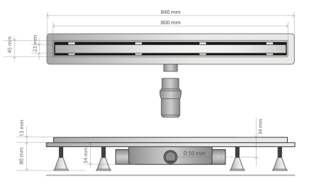 Дренажный канал 80 см, решетка под плитку, сухой затвор, ABS, горизонтальный выход OMP Tea Basicflow 4943.273.8