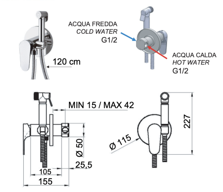 Гигиенический душ со смесителем Remer Class Line L65W