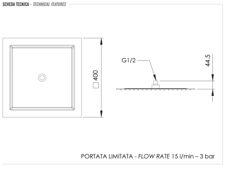 Верхний душ с шарнирным соединением 40 см Remer 357UFS40BOX, белый матовый