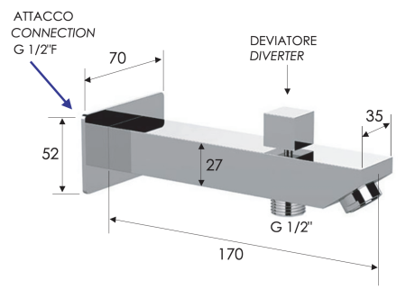 Излив настенный 18 см с дивертером Remer 91QD