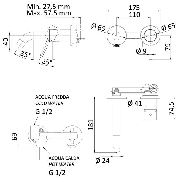 Смеситель для раковины Mariani Next B22565NSP, золото брашированное