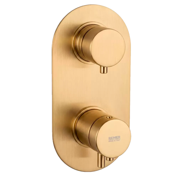 Смеситель термостатический для душа Remer Elegance NT93KBBG, золото брашированное