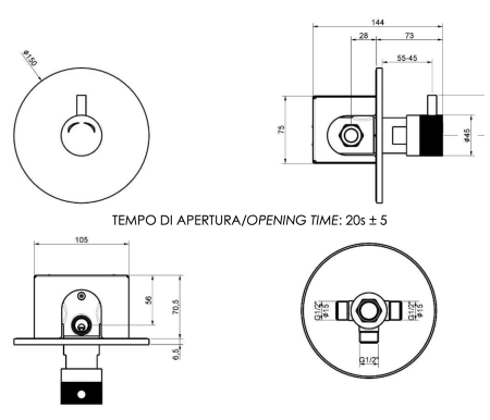 Кран порционный для душа Remer Tempor TE30M