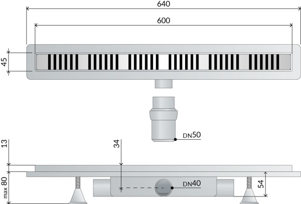 Дренажный канал 60 см, сухой затвор, ABS, горизонтальный выход OMP Tea Basicflow 4943.876.8