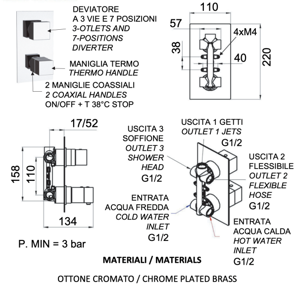 Смеситель термостатический для душа Remer Q-Elegance QT937