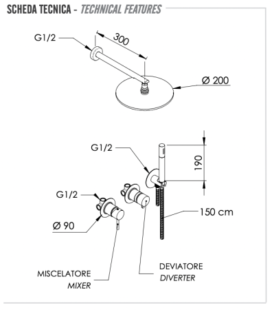 Душевая система Remer X Style X96S02OXV, сталь