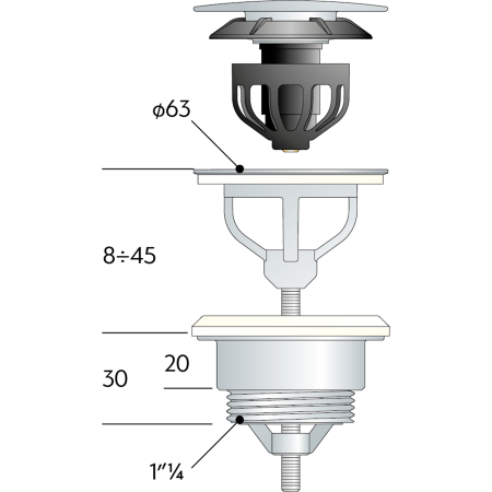 Донный клапан универсальный 1”1/4 OMP Tea 7532.310.5