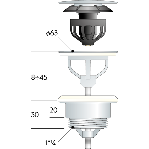 Донный клапан универсальный 1”1/4 OMP Tea 7532.310.5