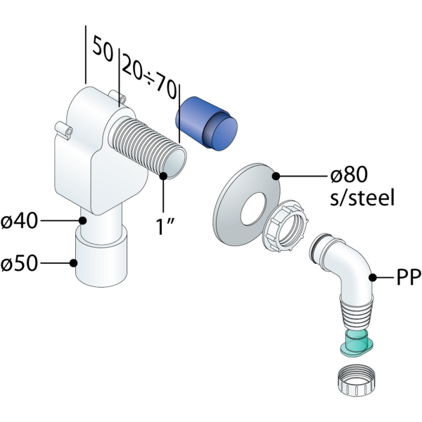 Сифон для подключения стиральной машины 1", PP, OMP Tea 2107.192.8