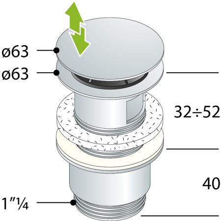 Донный клапан с переливом 1”1/4 OMP Tea 8530.360.5