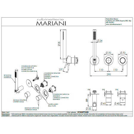Смеситель для душа Mariani Next B14873NSPP3WB, черный матовый