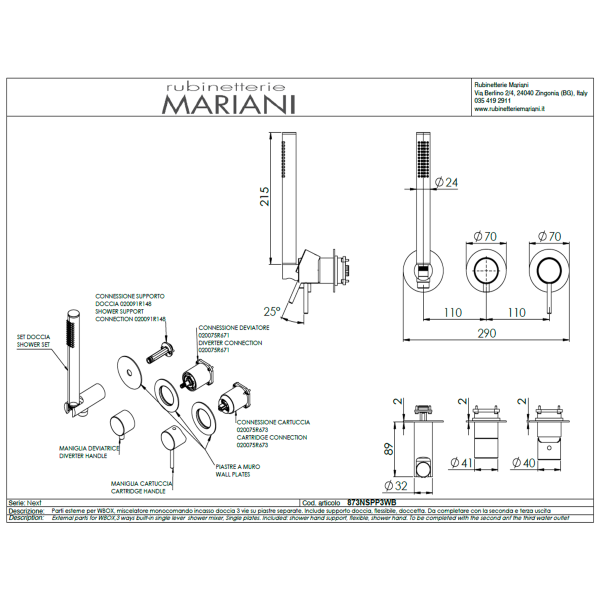 Смеситель для душа Mariani Next B37873NSPP3WB, белый матовый