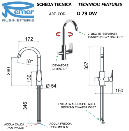 Смеситель для кухни Remer Dream D79DW