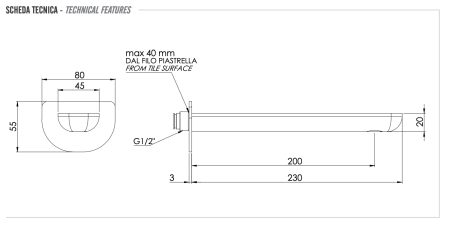 Излив настенный 23 см Remer Infinity 91ILBG, золото брашированное