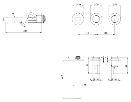 Смеситель для ванны Remer Ottagono ON54D3PWBDO, золото глянцевое