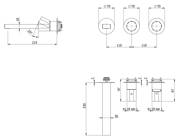 Смеситель для ванны Remer Ottagono ON54D2PWBGM, оружейная сталь PVD