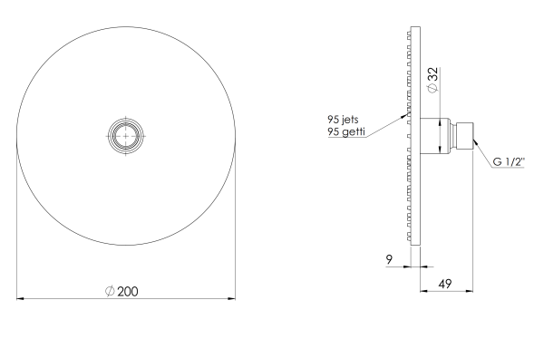 Верхний душ 20 см с шарнирным соединением Remer 359MM20VOX, латунь состаренная