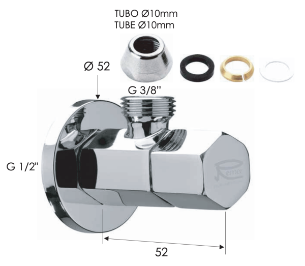 Запорный вентиль 1/2*10 Remer 128E1210