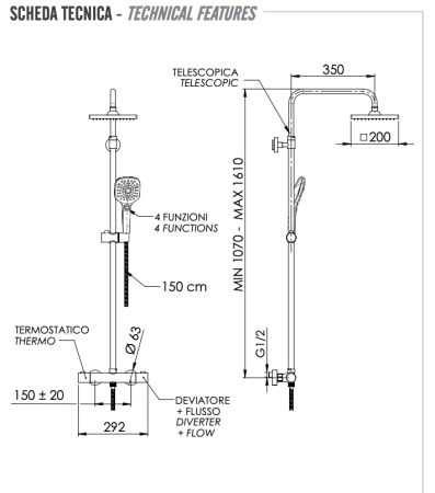 Душевая система термостатическая Remer EQ32A8CPSD20