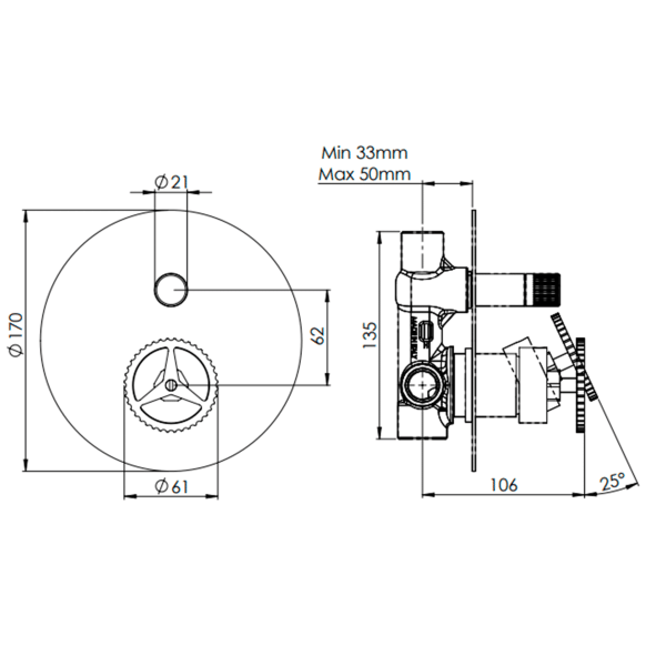 Смеситель для душа Remer Chrono CH09HLRP, медь брашированная