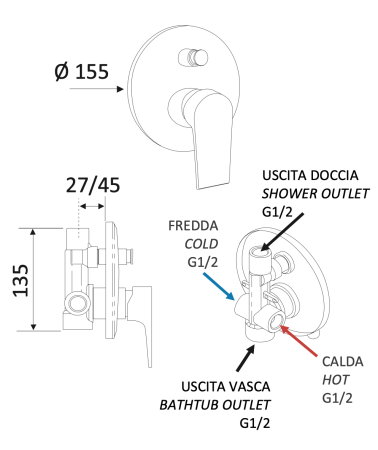 Смеситель для душа Mariani Artic В37173AT, белый матовый