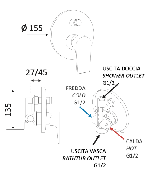 Смеситель для душа Mariani Artic В37173AT, белый матовый