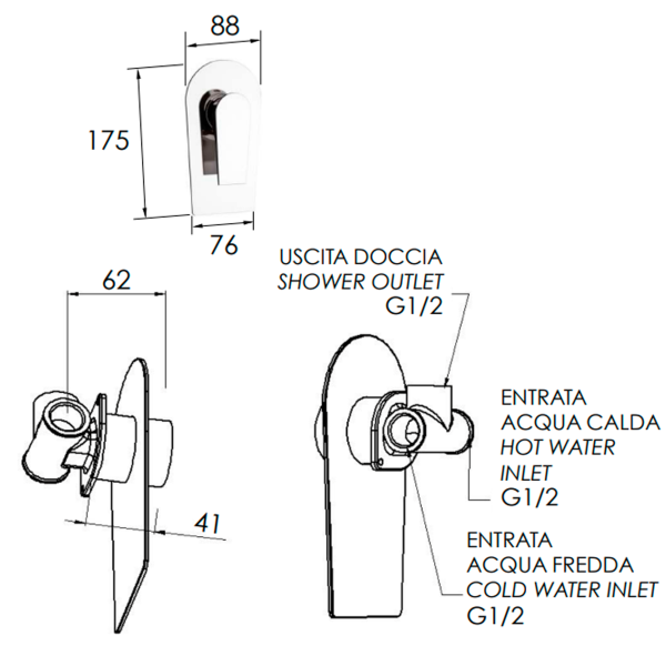 Смеситель для душа Daniel Diva DV602DP, золото брашированное