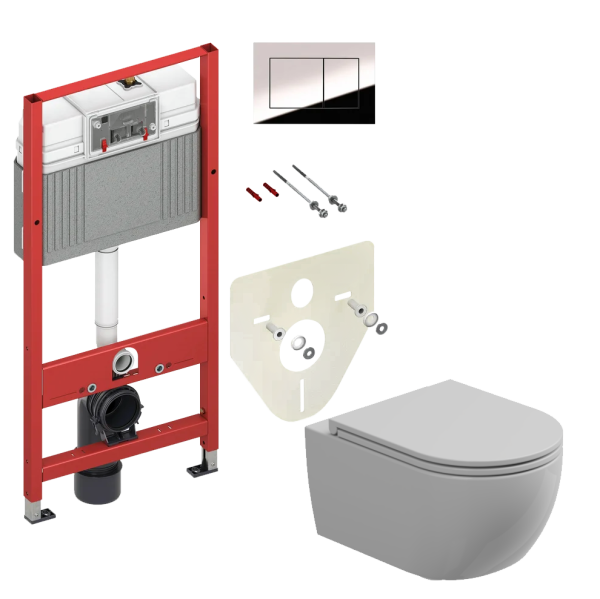 Комплект: Подвесной унитаз с крышкой и креплением GSG Ceramic Design Like LKWCSO000+LKCOPRSLTICR000+ACS40EX, белый глянцевый + инсталляция TECE Base 9400412 c кнопкой