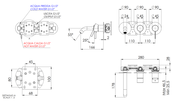 Смеситель для ванны Remer Metrica MC54D3PCFP, черный брашированный хром