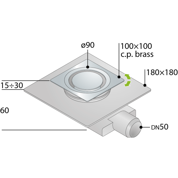 Трап 180х180 мм, гидрозатвор, горизонтальный выход OMP Tea Tirana 2665.295.8