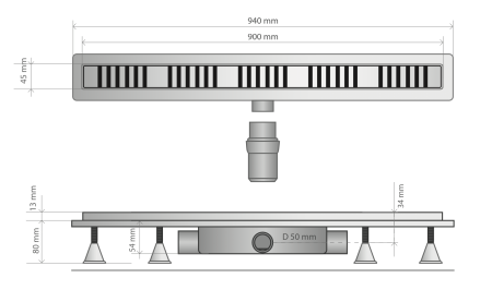 Дренажный канал 90 см, сухой затвор, ABS, горизонтальный выход OMP Tea Basicflow 4943.376.8
