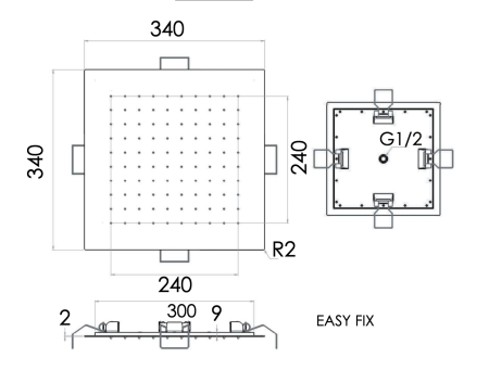 Верхний душ потолочный 34 см Remer 357EFS34