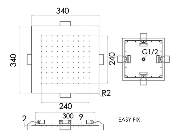 Верхний душ потолочный 34 см Remer 357EFS34DO, золото глянцевое