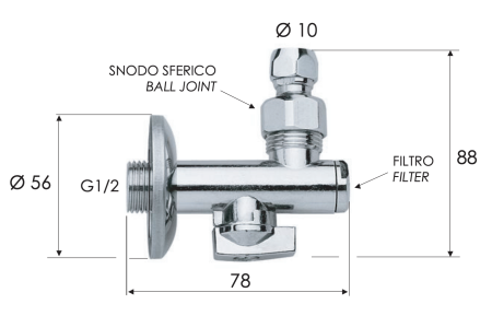 Запорный вентиль с фильтром 1/2*10 Remer 123SN1210