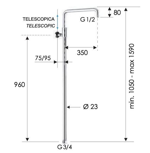 Душевая колонна телескопическая Remer 330A7DCESDEVNP, никель брашированный