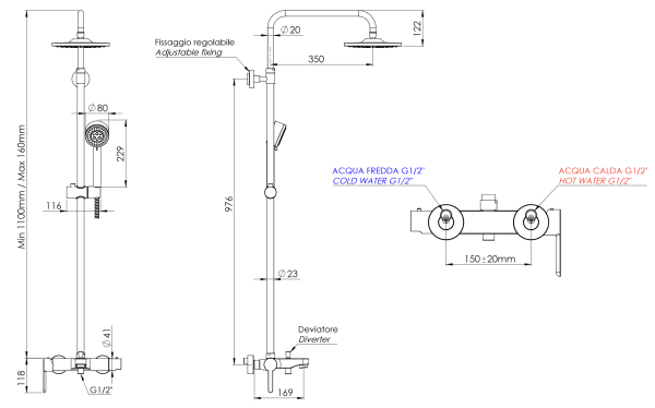 Душевая система с изливом Mariani Winter B00260WNA01