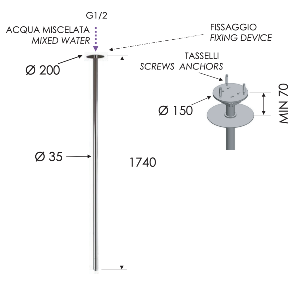 Излив потолочный 181 см Remer 91VLN2