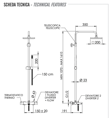 Душевая система термостатическая с изливом Remer EQ34A7SDSD20